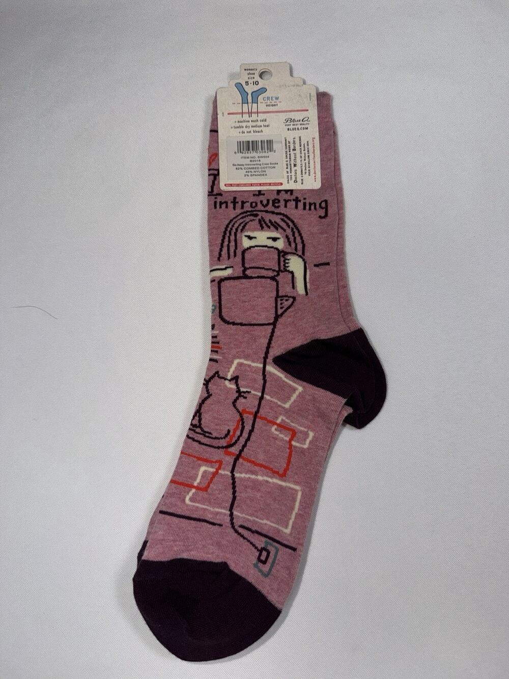 Blue Q Crew Soft Combed Cotton Women’s Socks Go Away I’m Introverting 5- 10